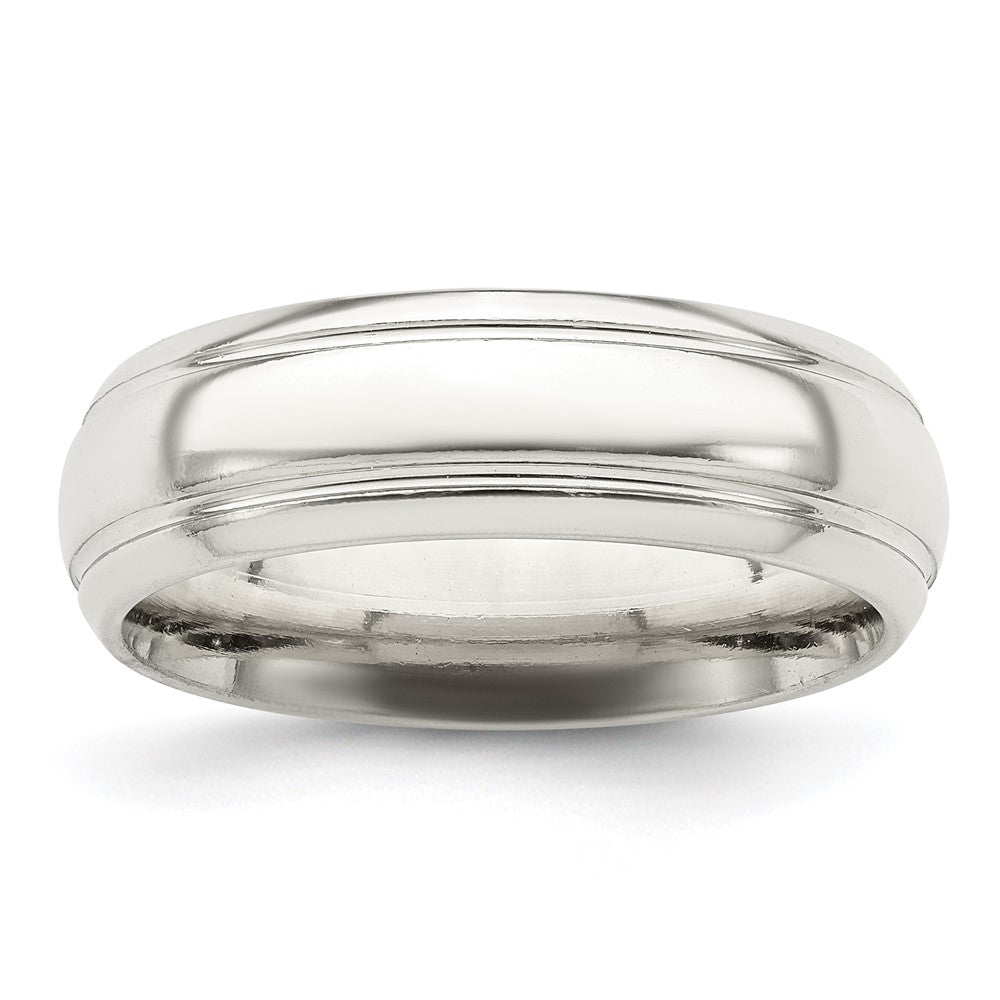 Sterling Silver 6mm Polished Domed with Grooved Beveled Edge Fancy Band Size 9