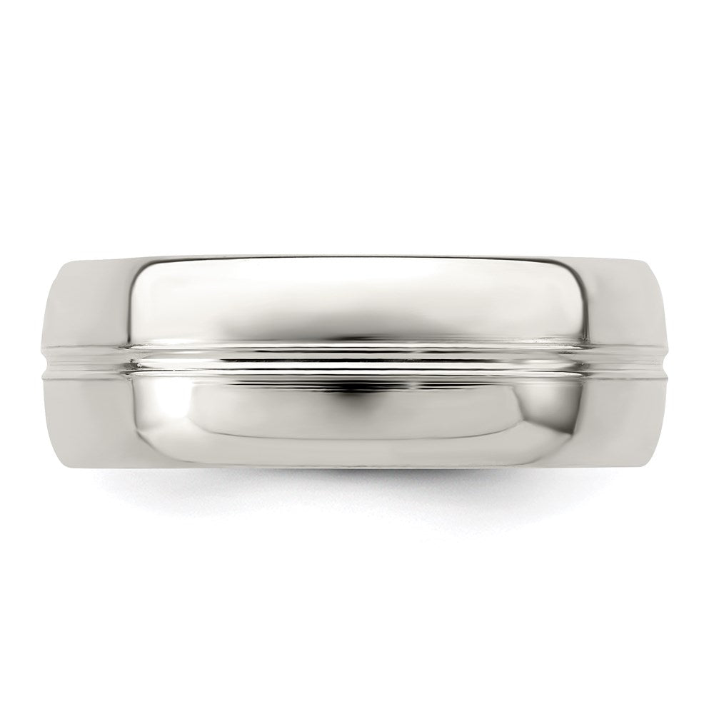 Sterling Silver 7mm Polished Domed Grooved Fancy Band Size 7