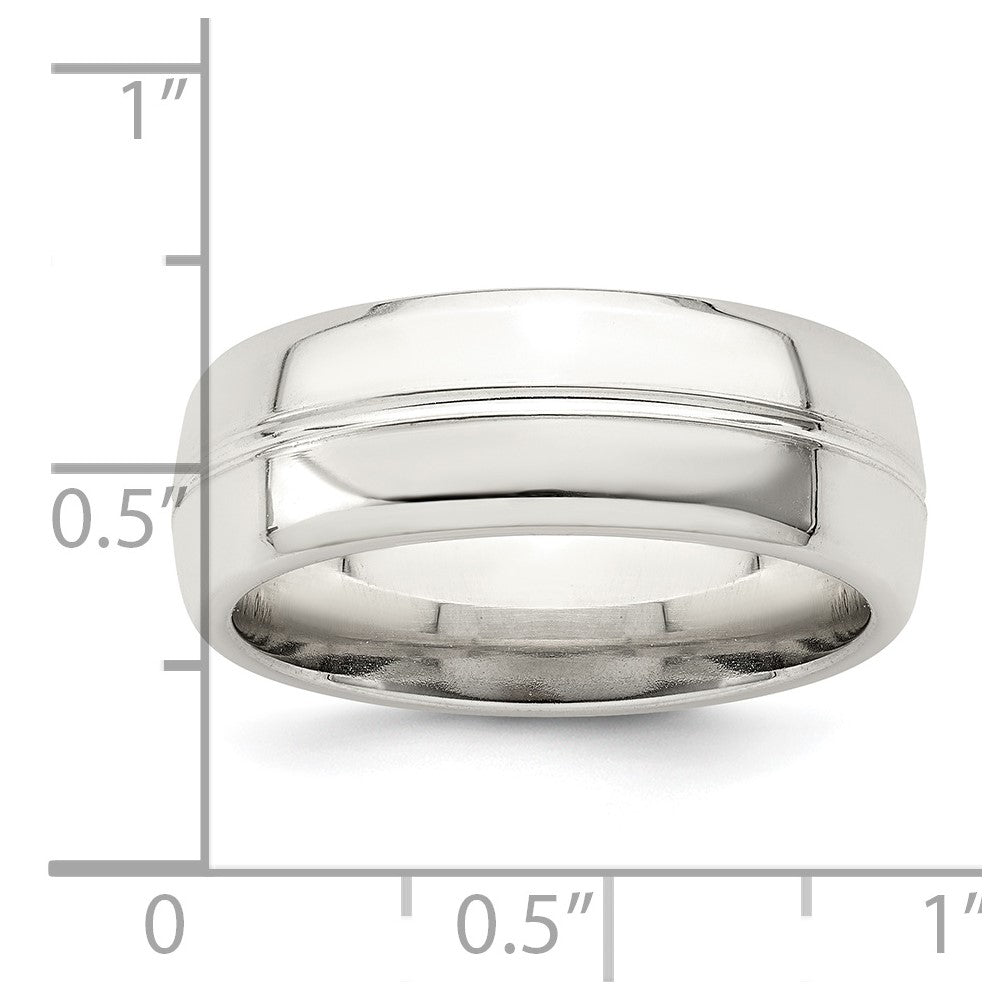 Sterling Silver 7mm Polished Domed Grooved Fancy Band Size 7.5