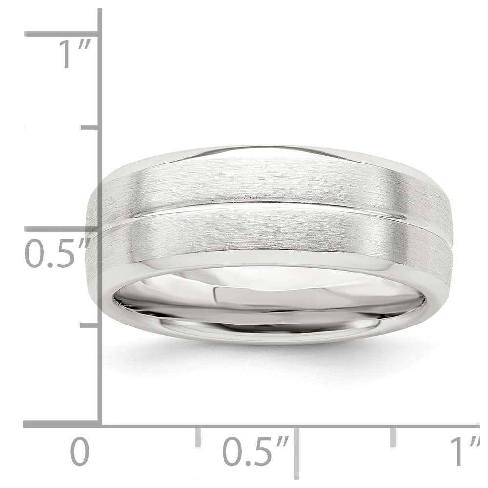 Sterling Silver 7mm Brushed Domed Grooved Fancy Band Size 12