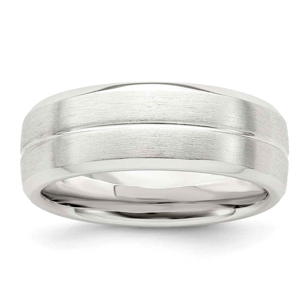 Sterling Silver 7mm Brushed Domed Grooved Fancy Band Size 12