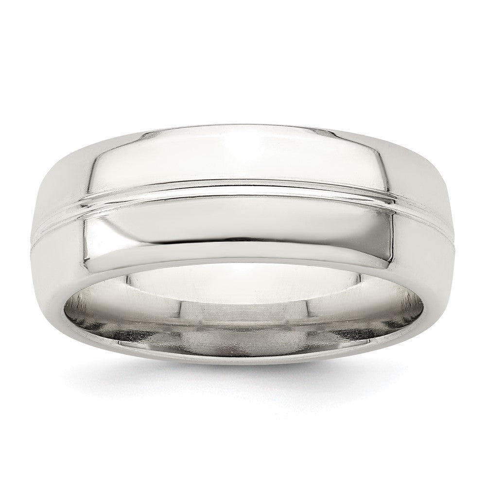 Sterling Silver 7mm Polished Domed Grooved Fancy Band Size 8