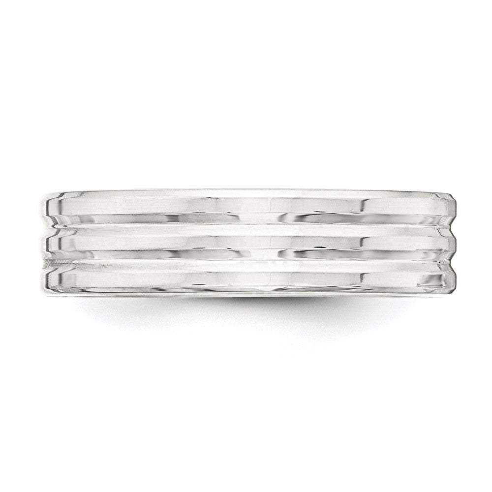Sterling Silver 6mm Polished Flat Grooved Fancy Band Size 12