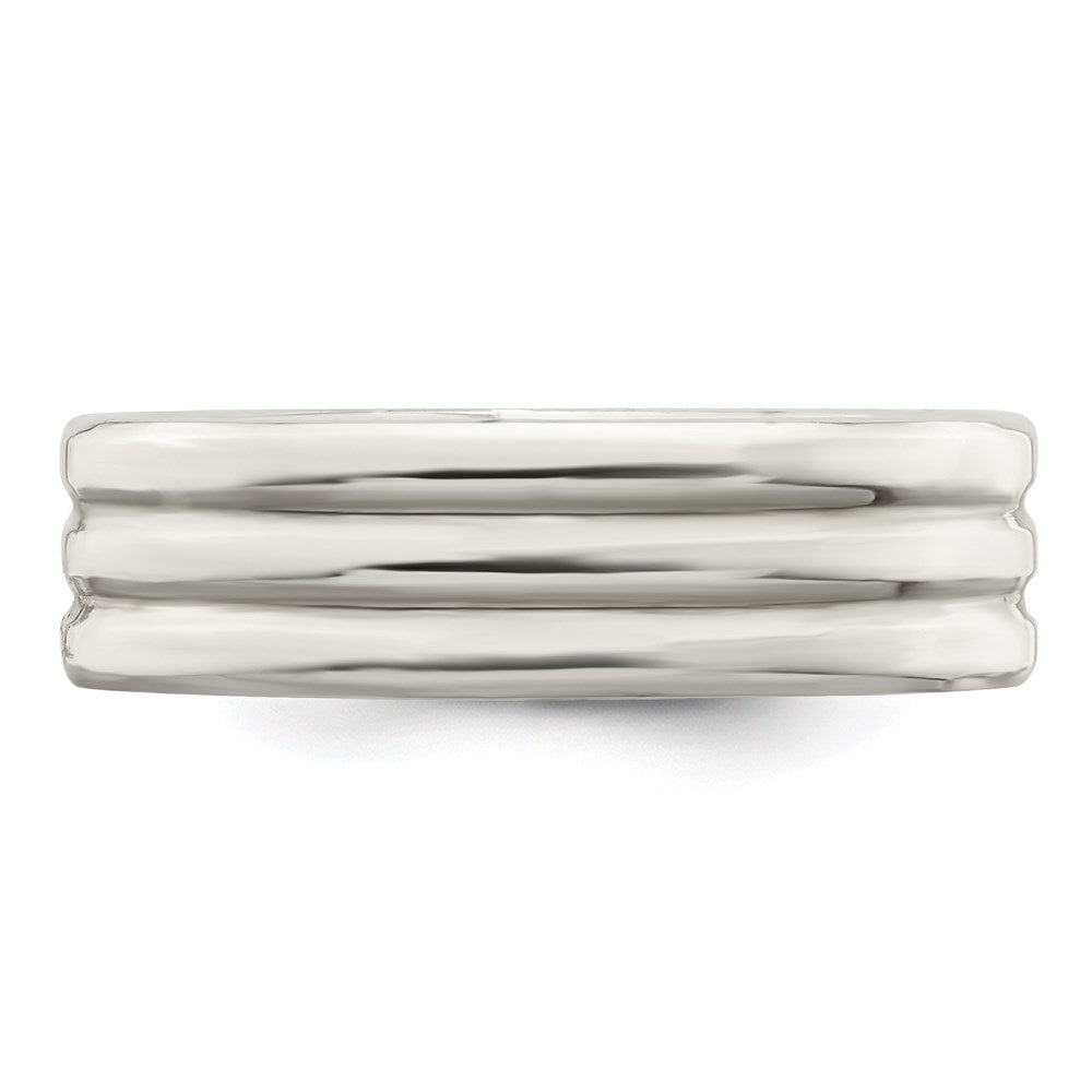 Sterling Silver 6mm Polished Flat Grooved Fancy Band Size 10
