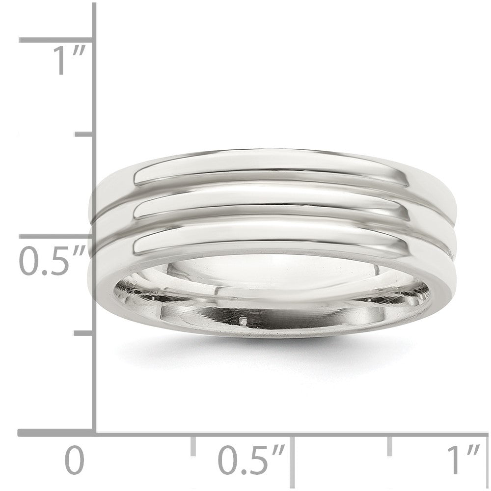 Sterling Silver 6mm Polished Flat Grooved Fancy Band Size 8