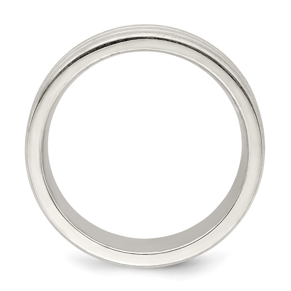 Sterling Silver 6mm Brushed Flat Grooved Fancy Band Size 9