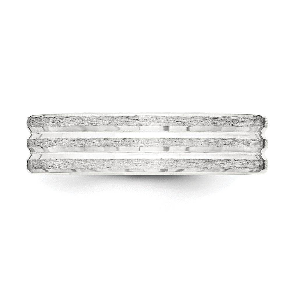 Sterling Silver 6mm Brushed Flat Grooved Fancy Band Size 12.5