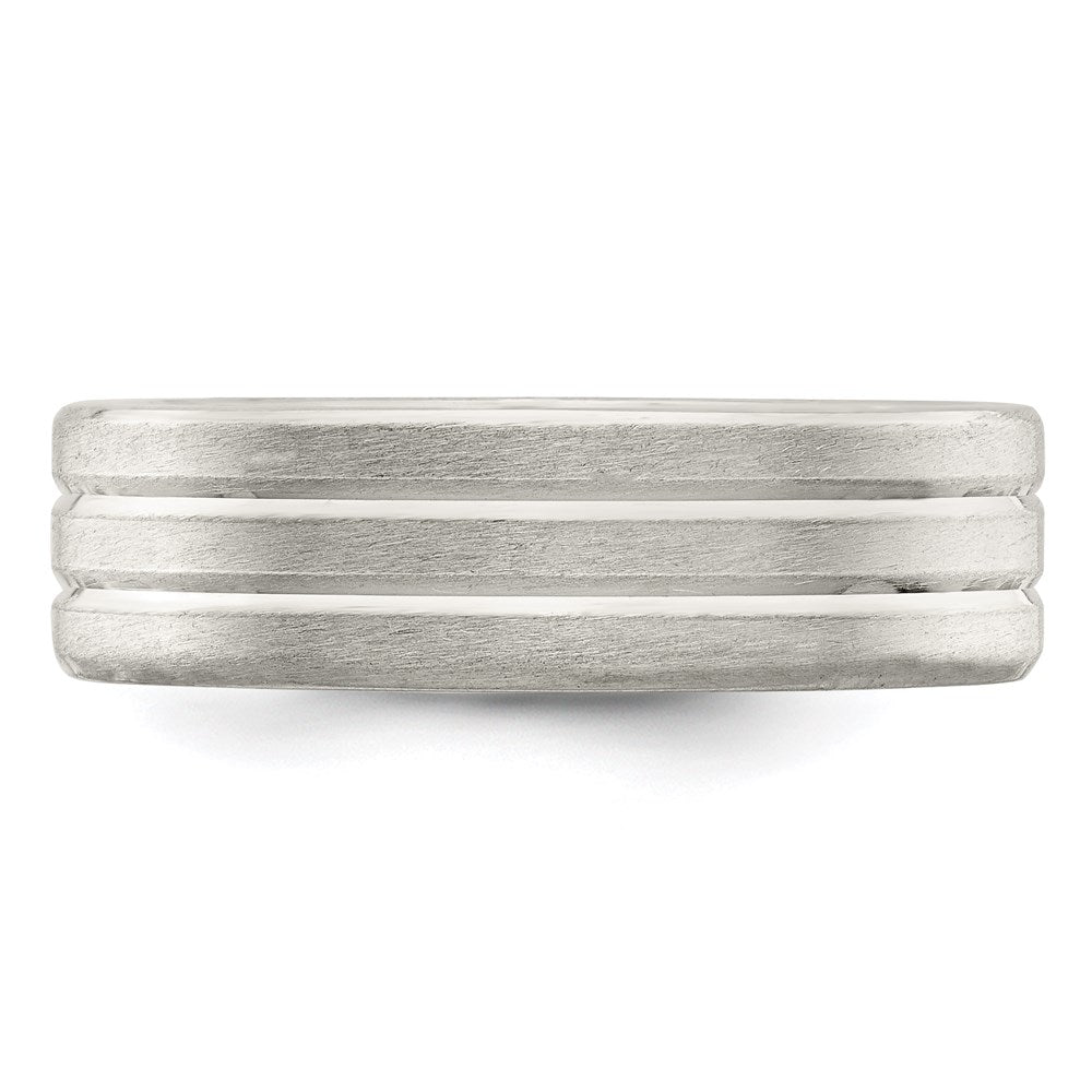 Sterling Silver 6mm Brushed Flat Grooved Fancy Band Size 9