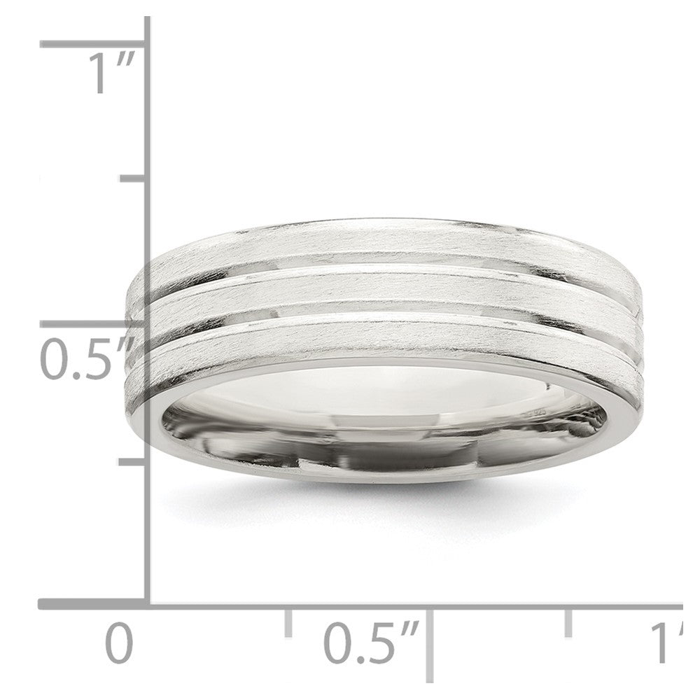 Sterling Silver 6mm Brushed Flat Grooved Fancy Band Size 13