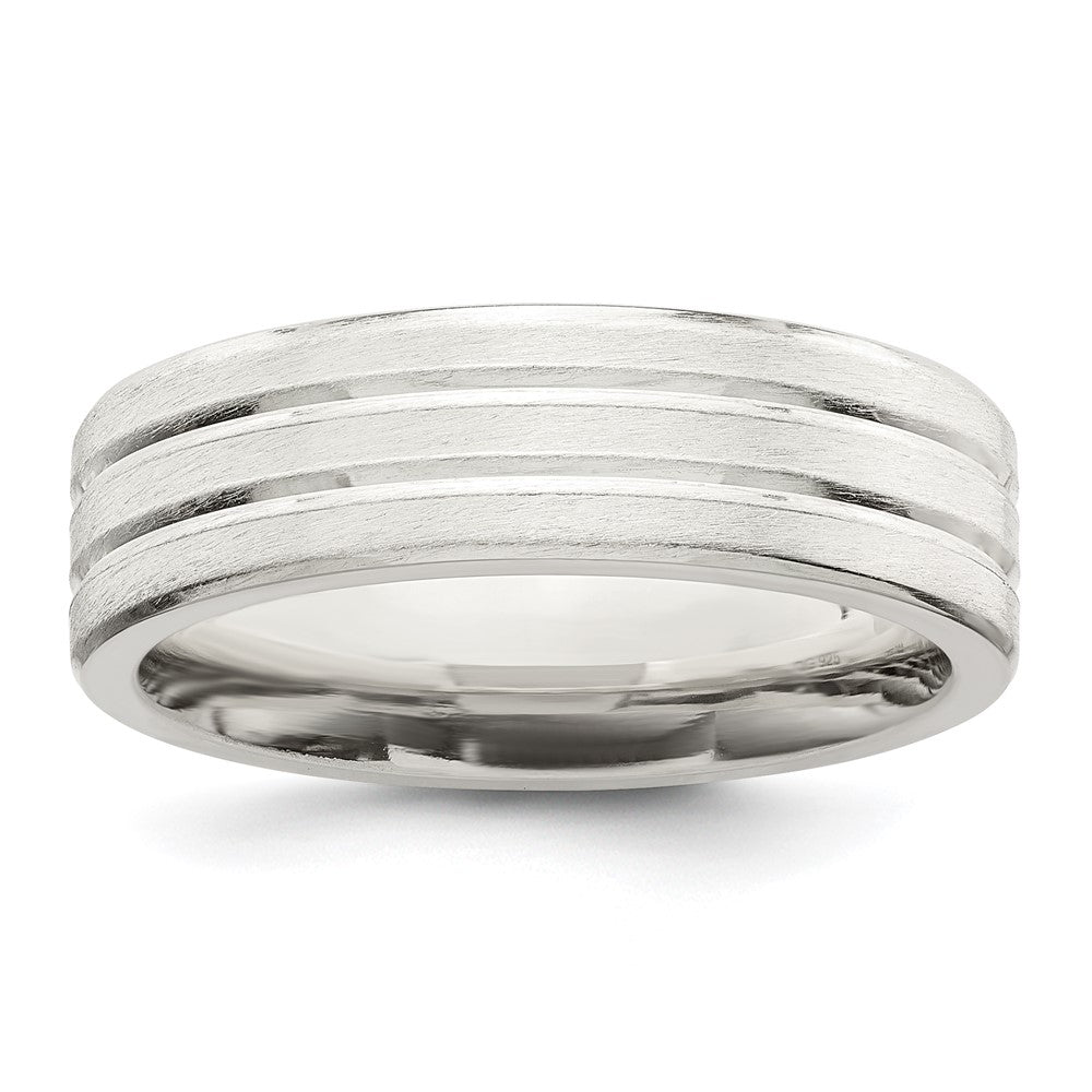 Sterling Silver 6mm Brushed Flat Grooved Fancy Band Size 9