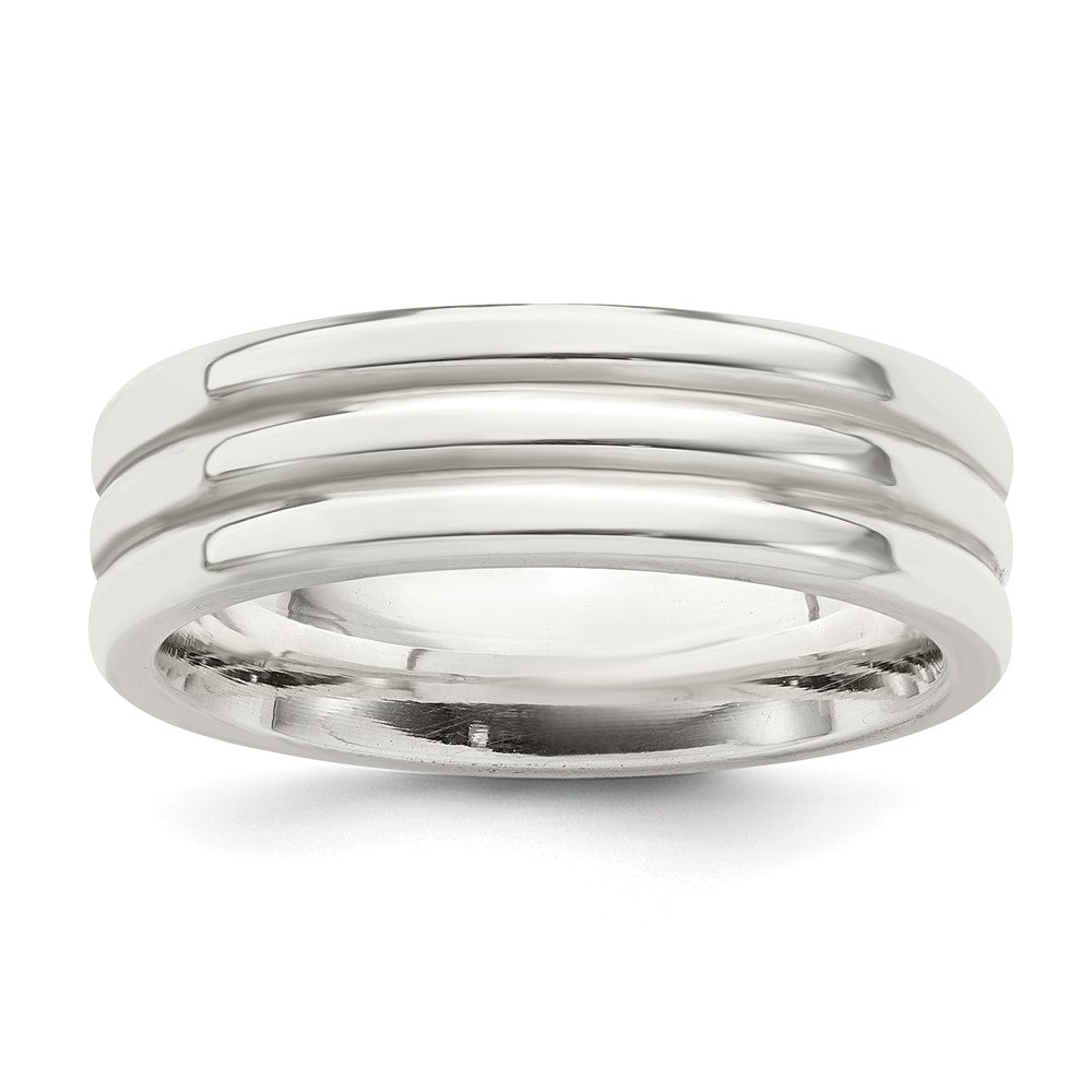 Sterling Silver 6mm Polished Flat Grooved Fancy Band Size 12.5