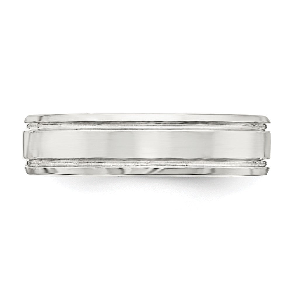 Sterling Silver 6mm Polished Flat Grooved Beveled Edge Fancy Band Size 13