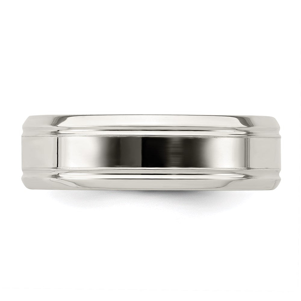 Sterling Silver 6mm Polished Flat Grooved Beveled Edge Fancy Band Size 8