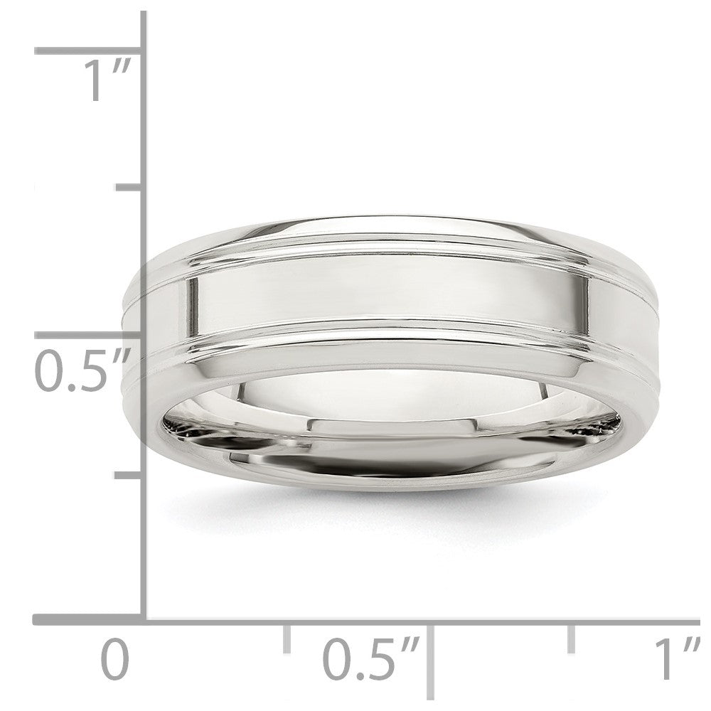 Sterling Silver 6mm Polished Flat Grooved Beveled Edge Fancy Band Size 11.5