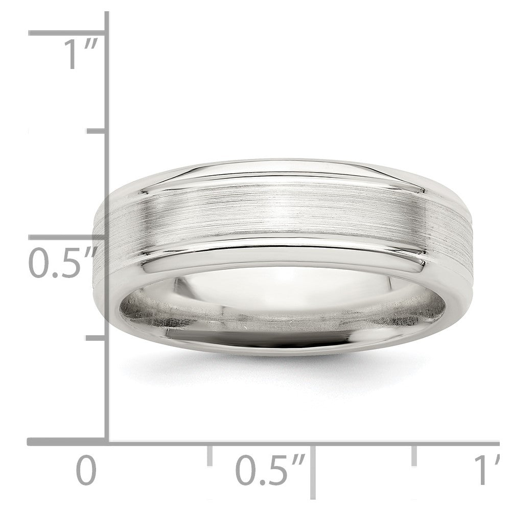 Sterling Silver 6mm Brushed Flat Grooved Beveled Edge Fancy Band Size 11.5