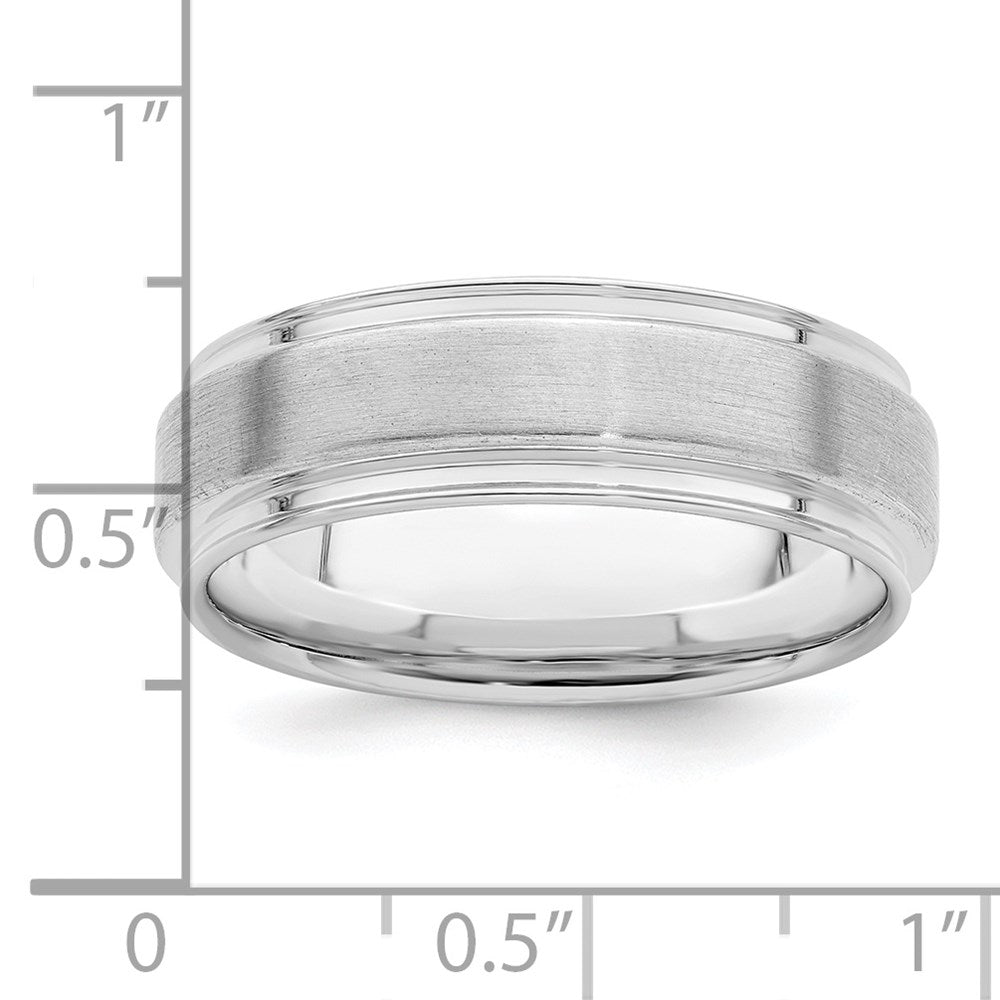 Sterling Silver Rhodium-plated 6mm Brushed Fancy Band Size 11