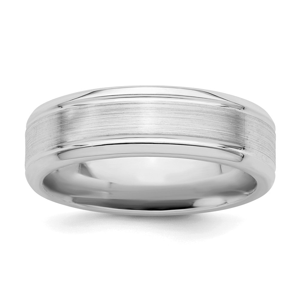 Sterling Silver Rhodium-plated 6mm Brushed Fancy Band Size 5.5
