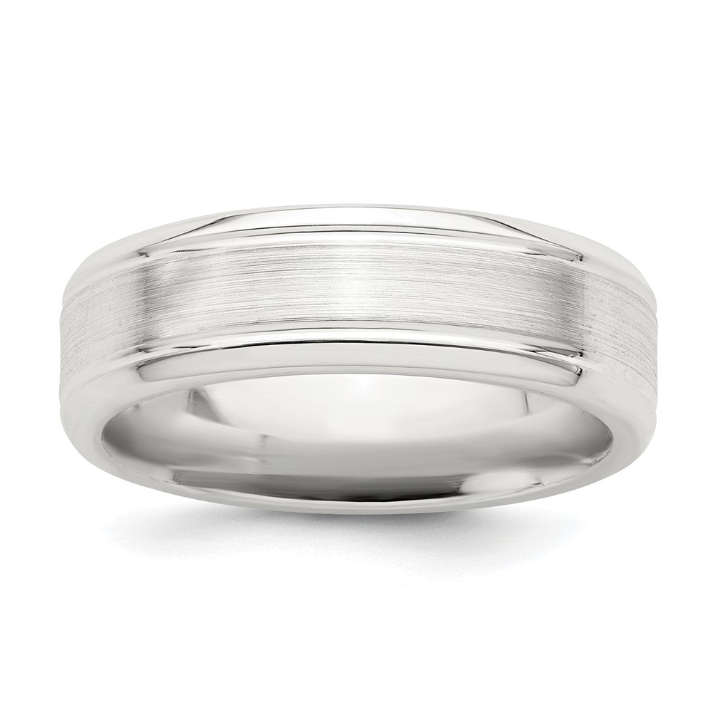 Sterling Silver 6mm Brushed Flat Grooved Beveled Edge Fancy Band Size 13