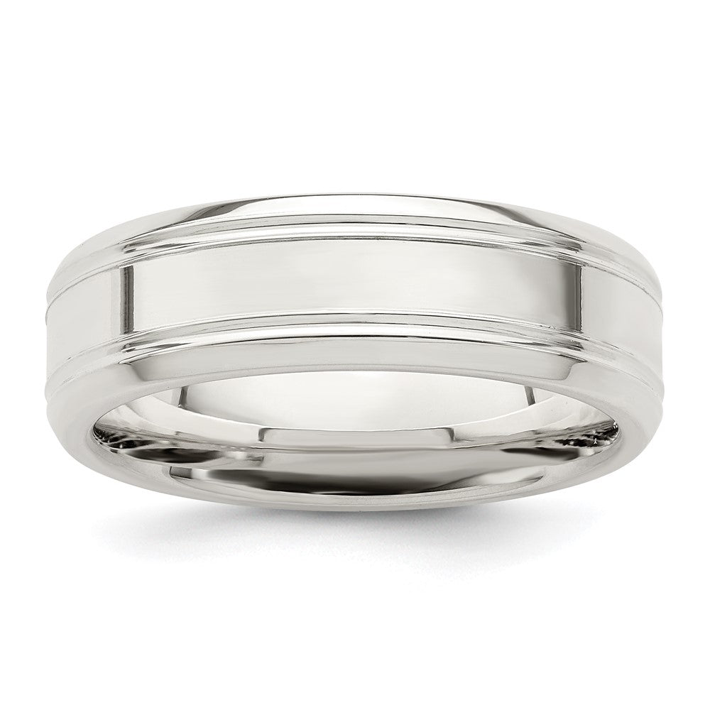 Sterling Silver 6mm Polished Flat Grooved Beveled Edge Fancy Band Size 9.5