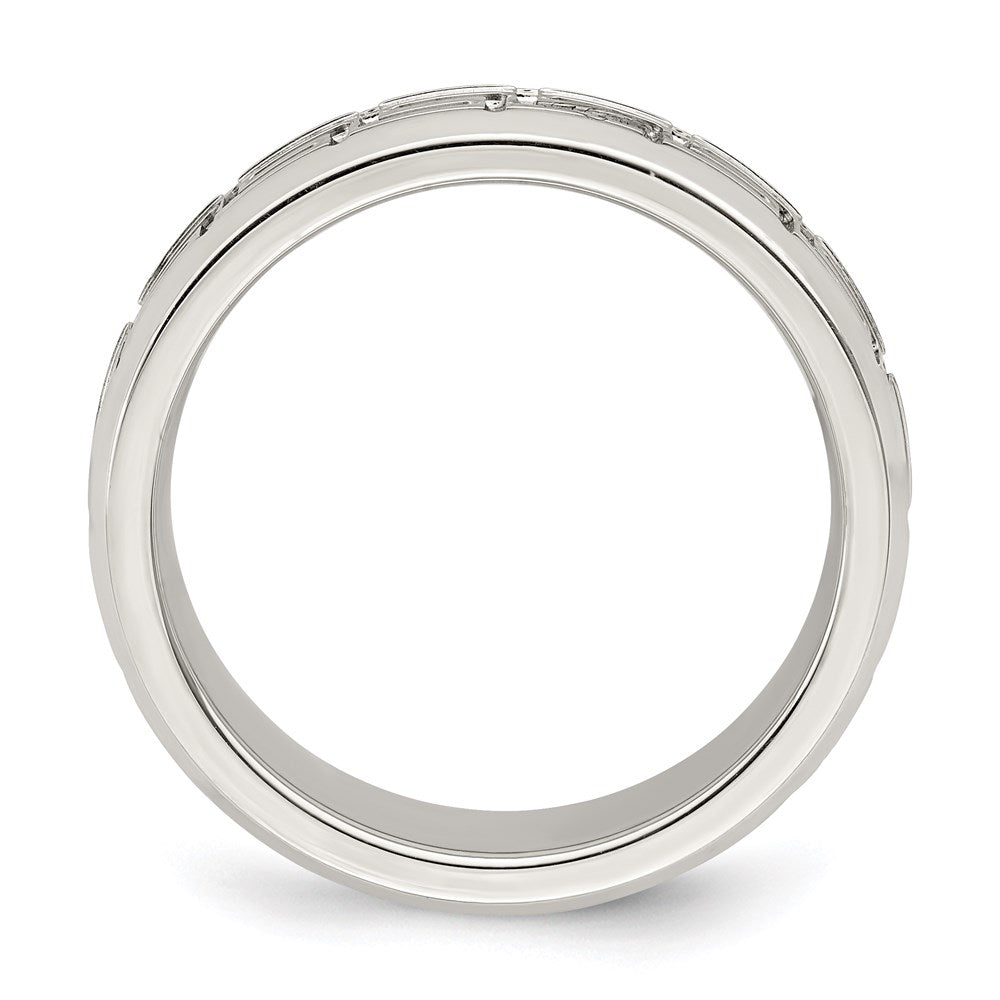 Sterling Silver 6mm Polished Flat Greek Key Design Beveled Edge Fancy Band Size 7.5