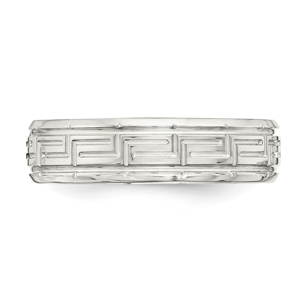 Sterling Silver 6mm Polished Flat Greek Key Design Beveled Edge Fancy Band Size 8