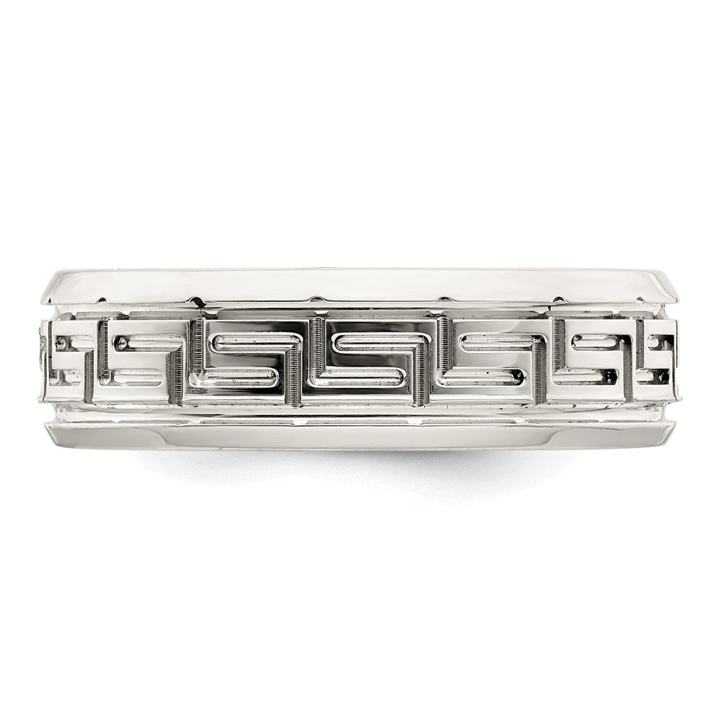 Sterling Silver 6mm Polished Flat Greek Key Design Beveled Edge Fancy Band Size 13