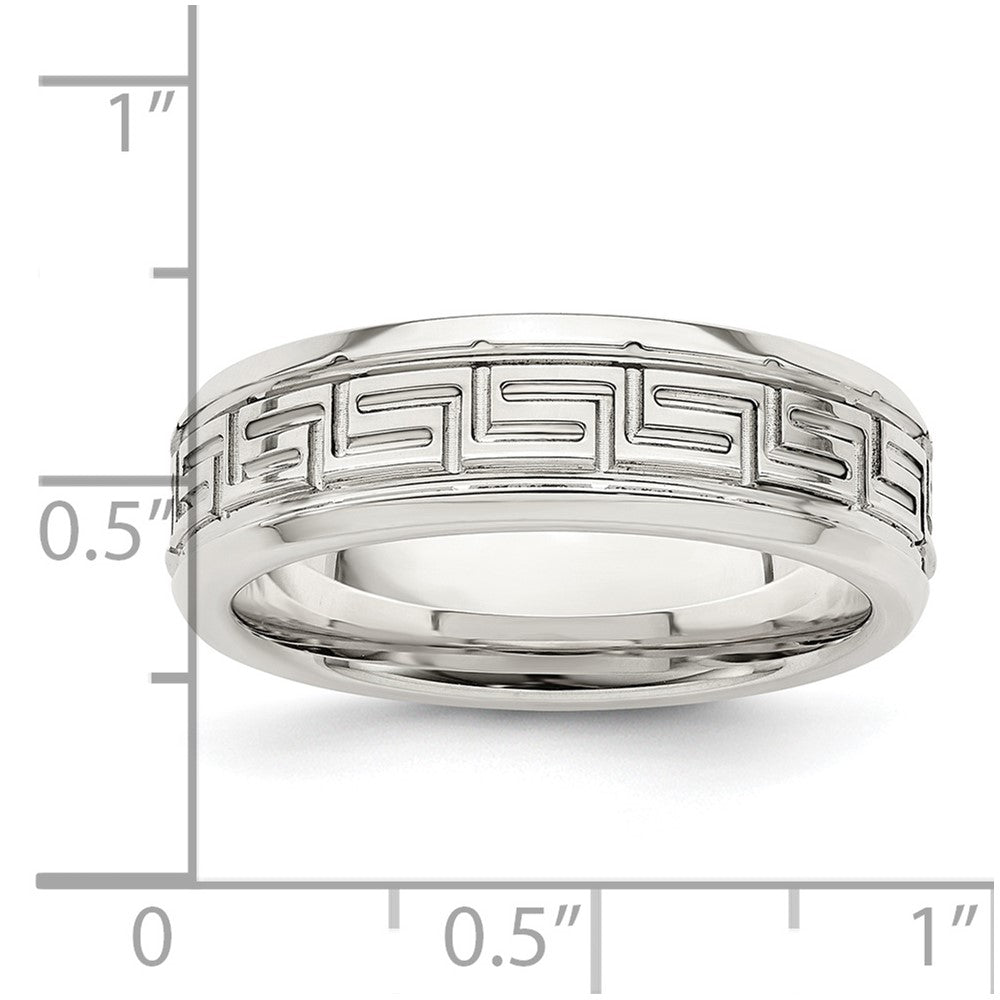 Sterling Silver 6mm Polished Flat Greek Key Design Beveled Edge Fancy Band Size 12