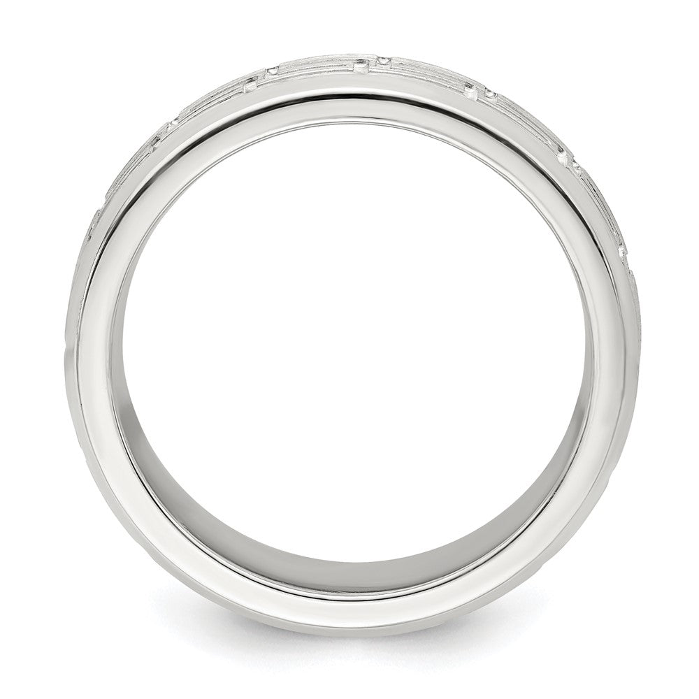 Sterling Silver 6mm Brushed Flat Greek Key Design Beveled Edge Fancy Band Size 13