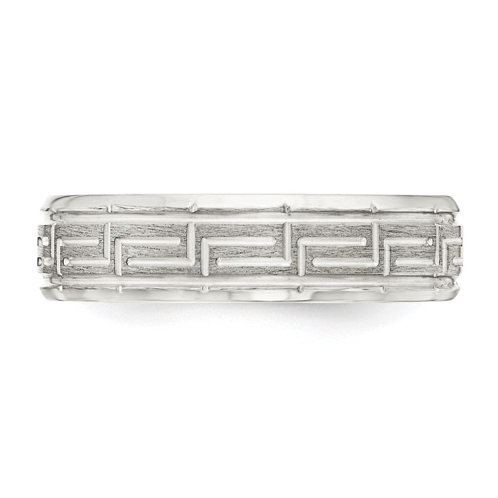 Sterling Silver 6mm Brushed Flat Greek Key Design Beveled Edge Fancy Band Size 13.5