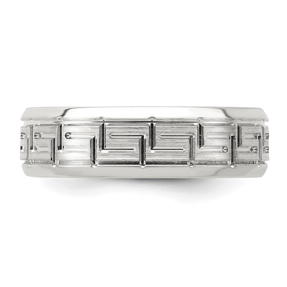 Sterling Silver 6mm Brushed Flat Greek Key Design Beveled Edge Fancy Band Size 8