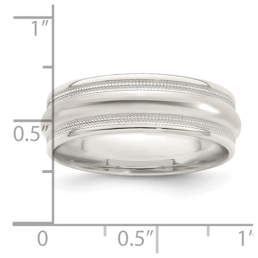 Sterling Silver 7mm Polished Domed Double Milgrain Fancy Band Size 10