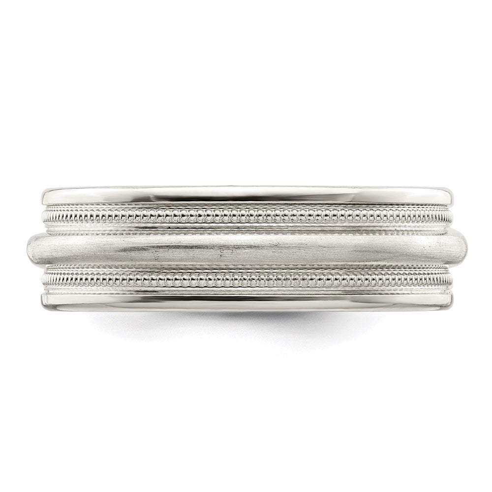 Sterling Silver 7mm Brushed Domed Double Milgrain Fancy Band Size 13