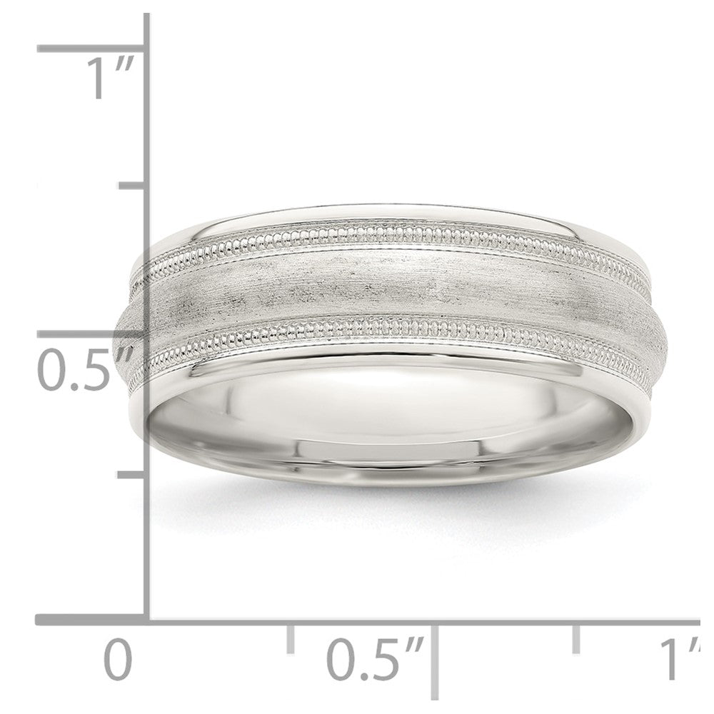 Sterling Silver 7mm Brushed Domed Double Milgrain Fancy Band Size 13