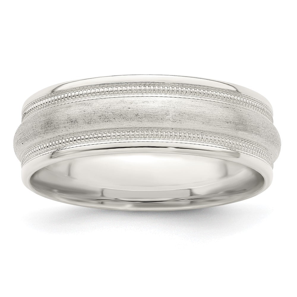 Sterling Silver 7mm Brushed Domed Double Milgrain Fancy Band Size 11.5
