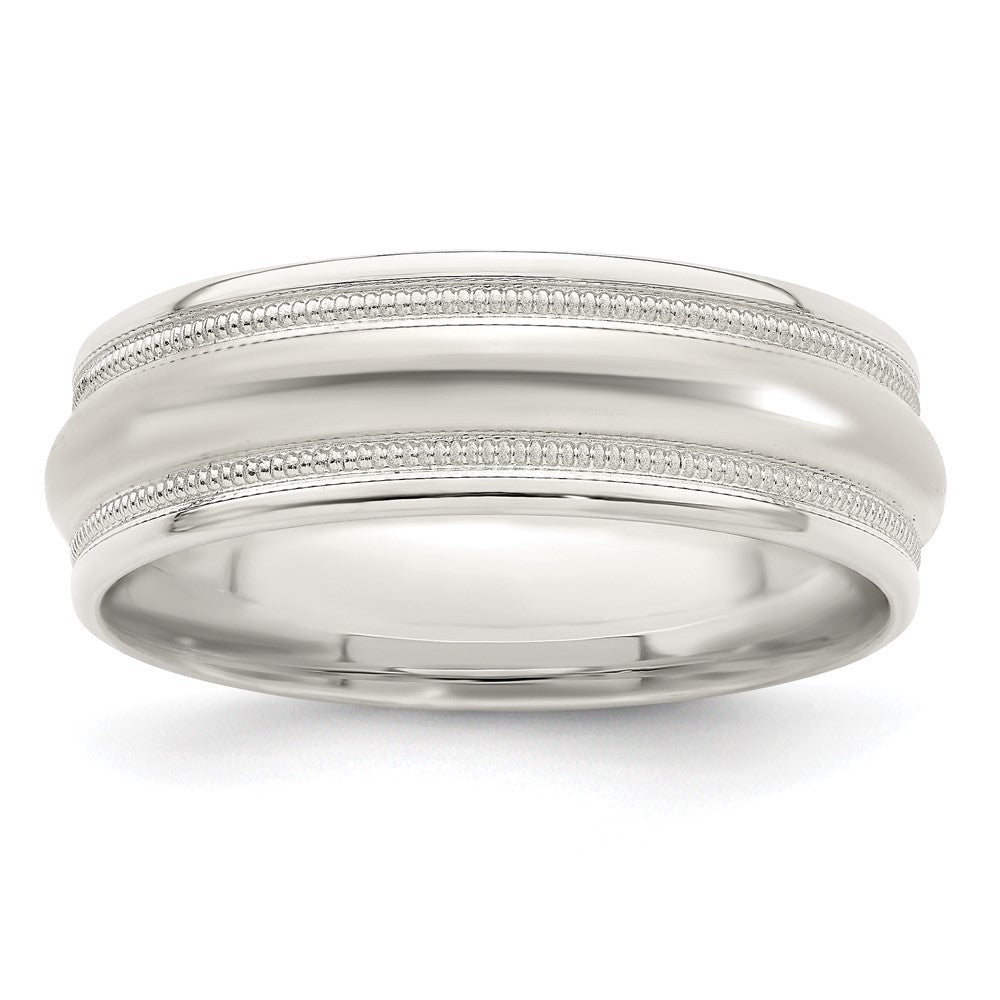 Sterling Silver 7mm Polished Domed Double Milgrain Fancy Band Size 10