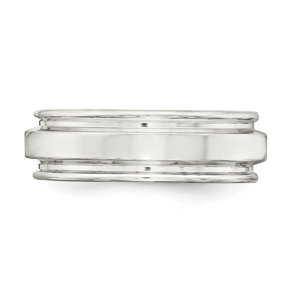 Sterling Silver 7mm Polished Flat Grooved Edge Fancy Band Size 11.5