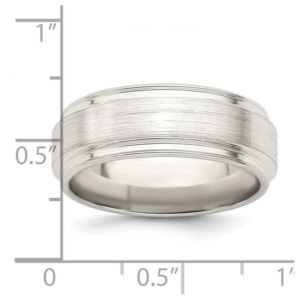 Sterling Silver 7mm Brushed Flat Grooved Edge Fancy Band Size 11