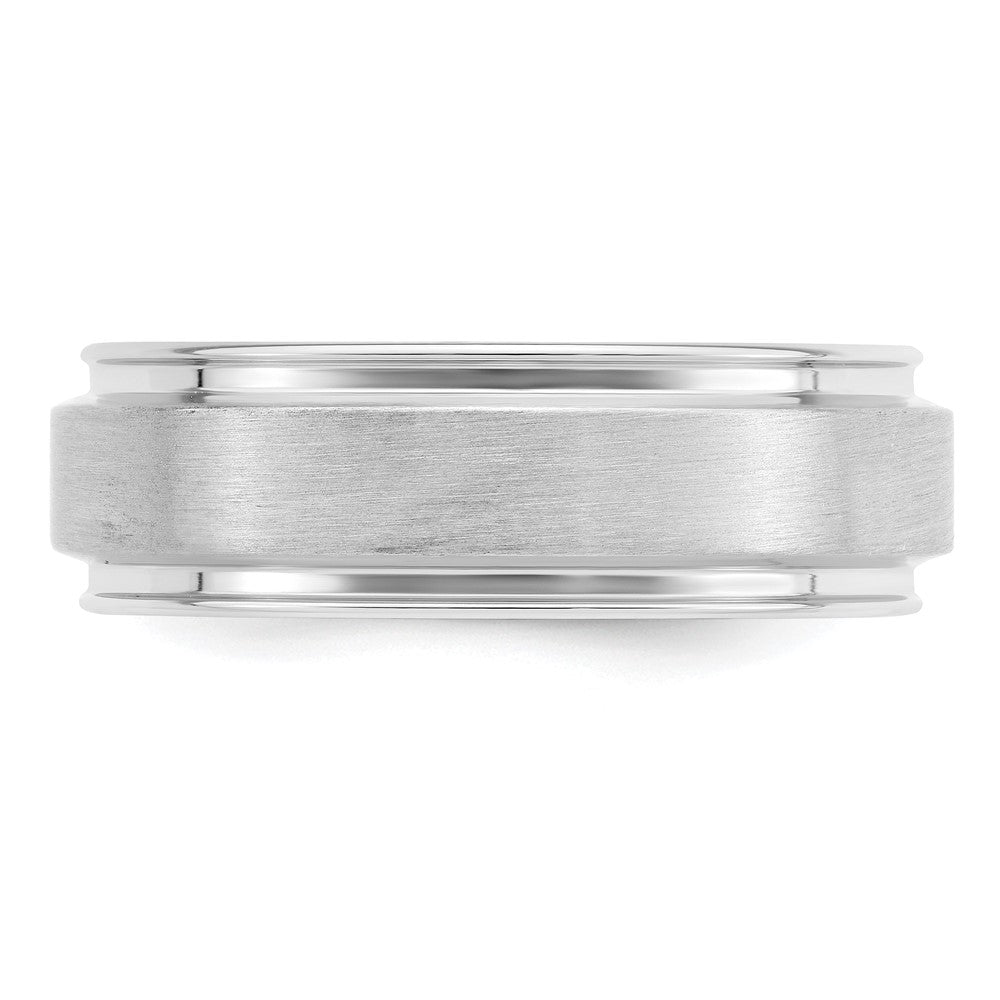 Sterling Silver Rhodium-plated 7mm Brushed Fancy Band Size 8