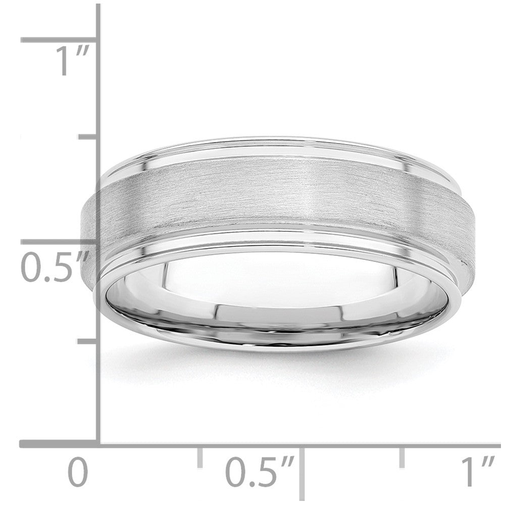 Sterling Silver Rhodium-plated 7mm Brushed Fancy Band Size 11