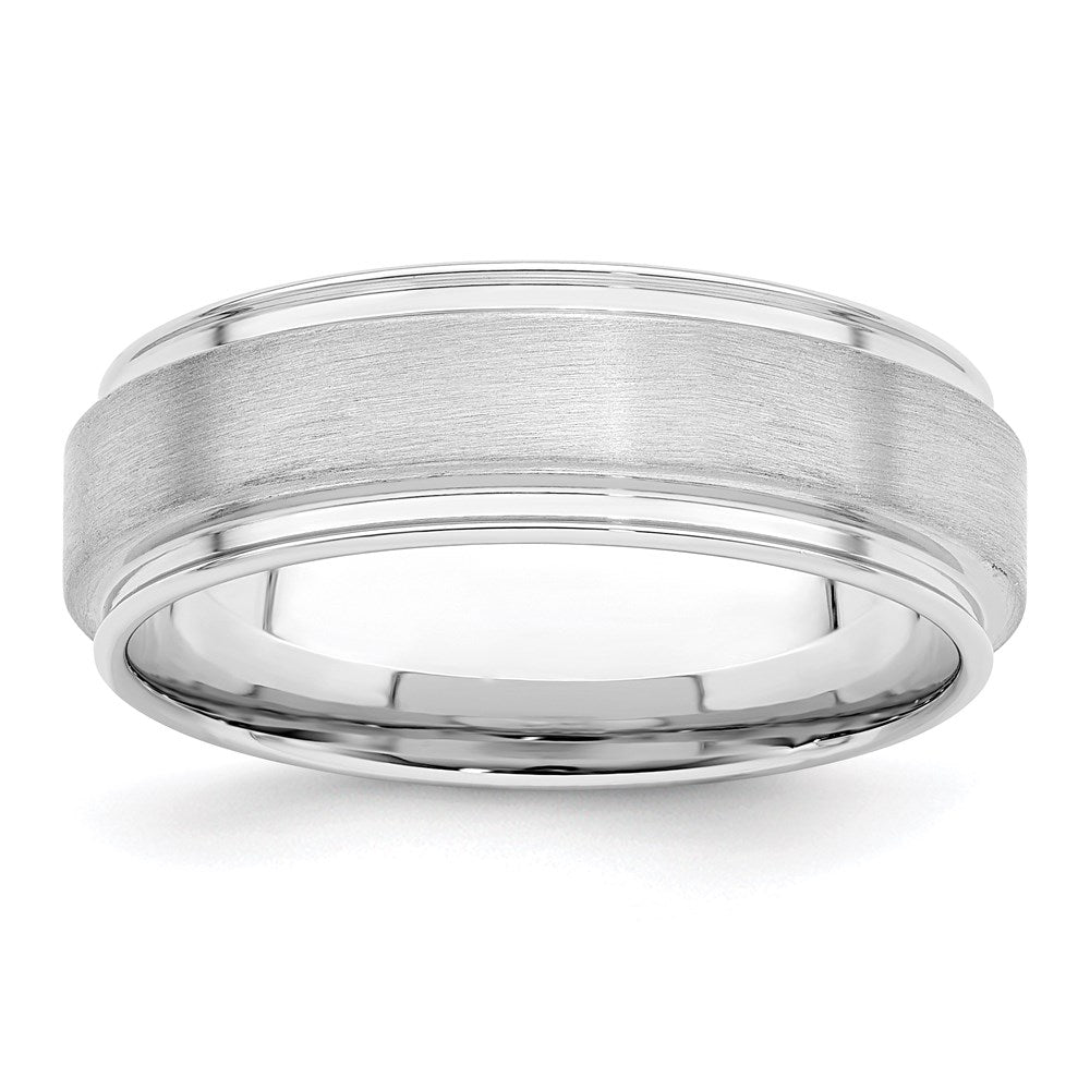 Sterling Silver Rhodium-plated 7mm Brushed Fancy Band Size 11