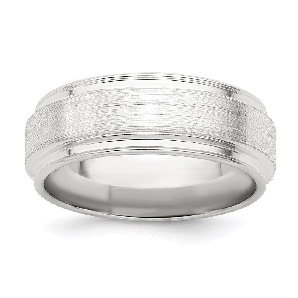 Sterling Silver 7mm Brushed Flat Grooved Edge Fancy Band Size 8.5
