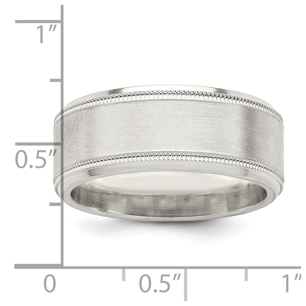 Sterling Silver 6mm Brushed Flat Milgrain Beveled Edge Fancy Band Size 13