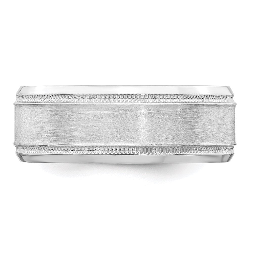 Sterling Silver Rhodium-plated 8mm Brushed Fancy Band Size 11