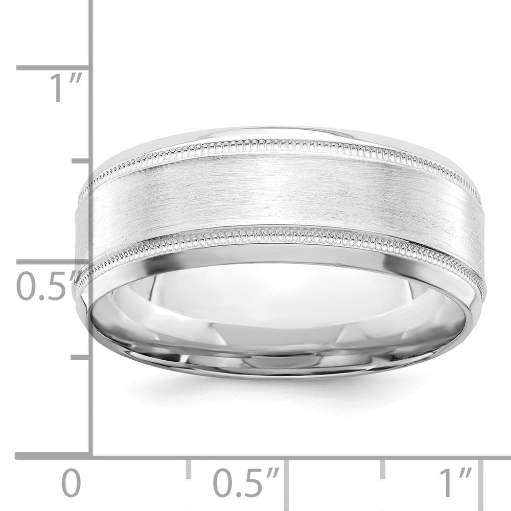 Sterling Silver Rhodium-plated 8mm Brushed Fancy Band Size 10