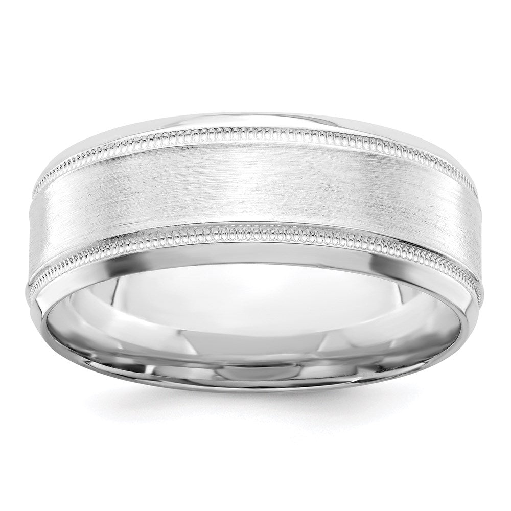 Sterling Silver Rhodium-plated 8mm Brushed Fancy Band Size 10