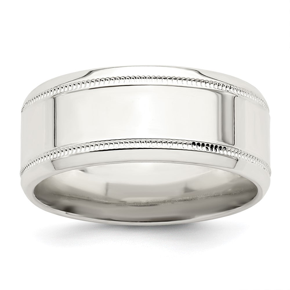 Sterling Silver 6mm Polished Flat Milgrain Beveled Edge Fancy Band Size 9.5
