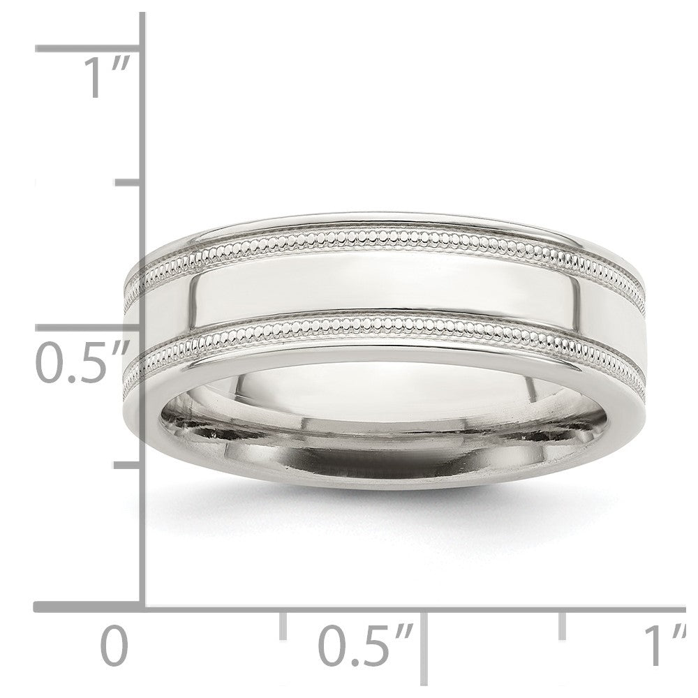 Sterling Silver 6mm Polished Flat Milgrain Grooved Edge Fancy Band Size 10.5