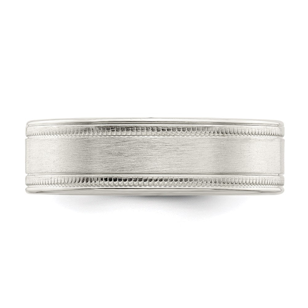 Sterling Silver 6mm Brushed Flat Milgrain Grooved Edge Fancy Band Size 12.5