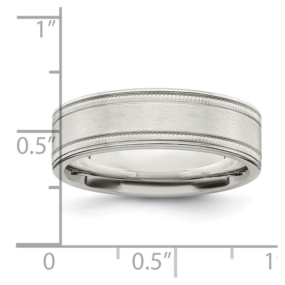 Sterling Silver 6mm Brushed Flat Milgrain Grooved Edge Fancy Band Size 10