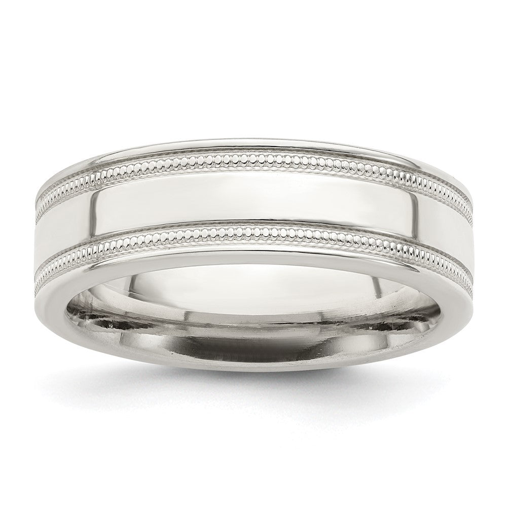 Sterling Silver 6mm Polished Flat Milgrain Grooved Edge Fancy Band Size 9